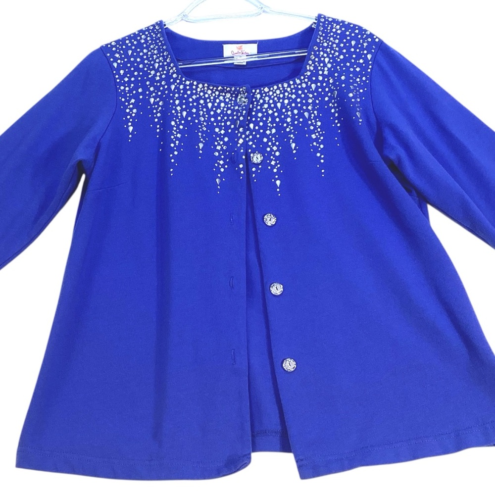 Quacker Factory Rhinestone Embellished Button Front Cardigan Blue‎ Medium - Picture 12 of 13